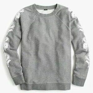 J.Crew Gray White Sweatshirt Embroidered Flowers